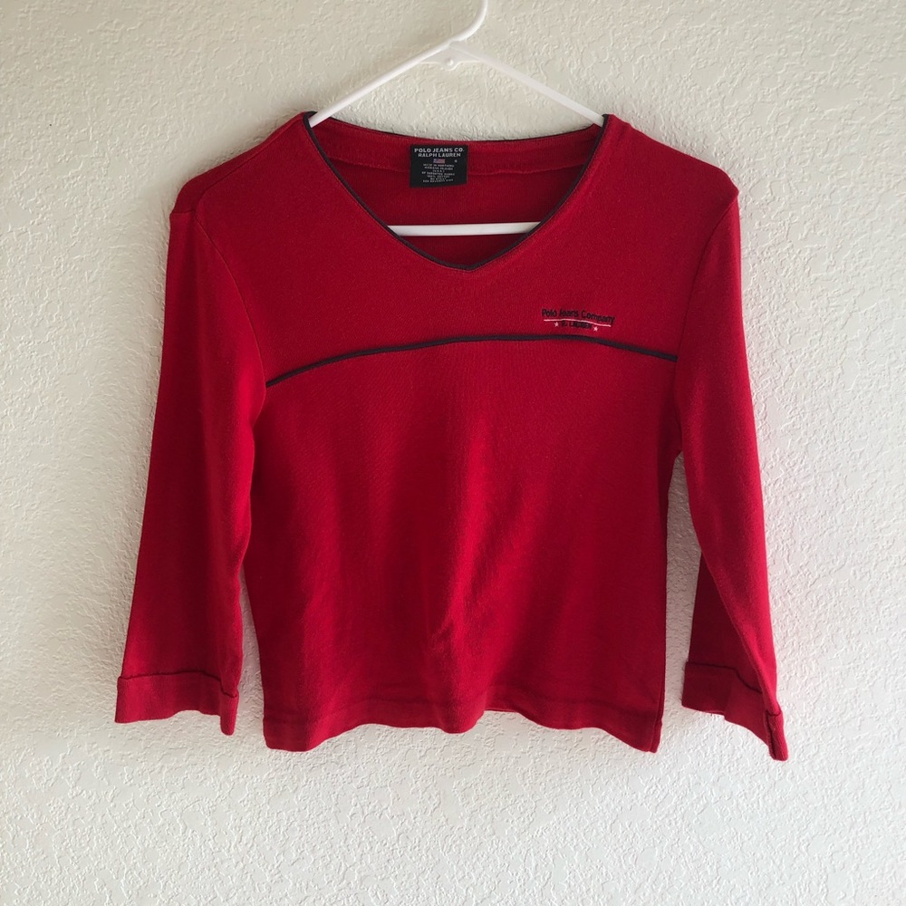 Ralph Lauren Polo Jeans Red Crop Top Sweater Small. Vintage 90’s